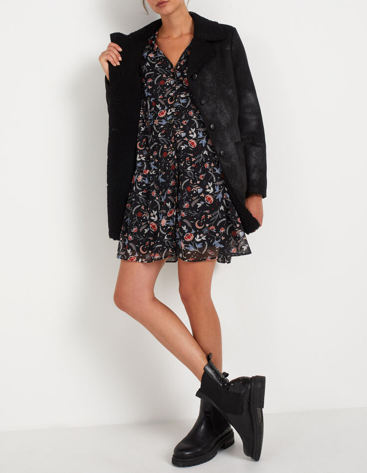 I.Code black Sherpa fur-lined coat-4