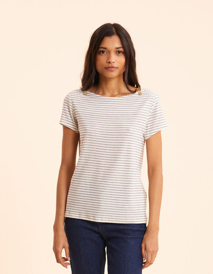 I.Code white sailor stripe T-shirt with buttons-4