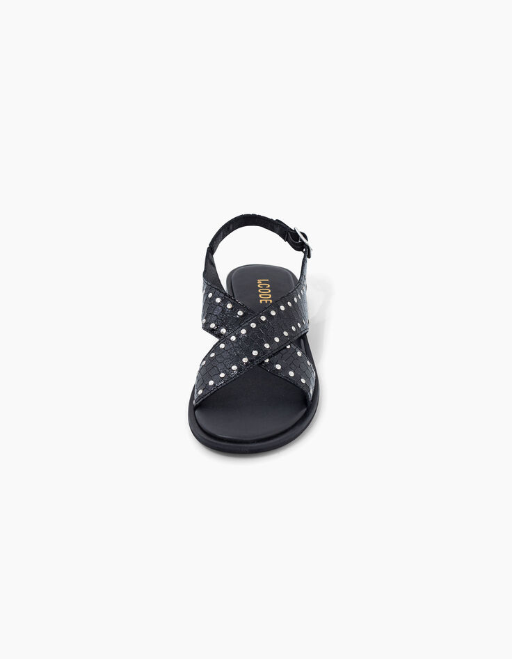 Zwarte sandalen lakleer croco-effect studs I.Code-2