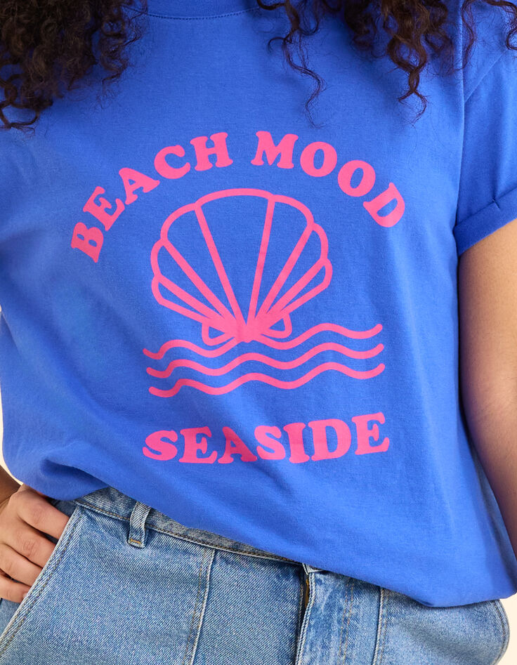 T-shirt bleu message visuel coquillage I.Code-6