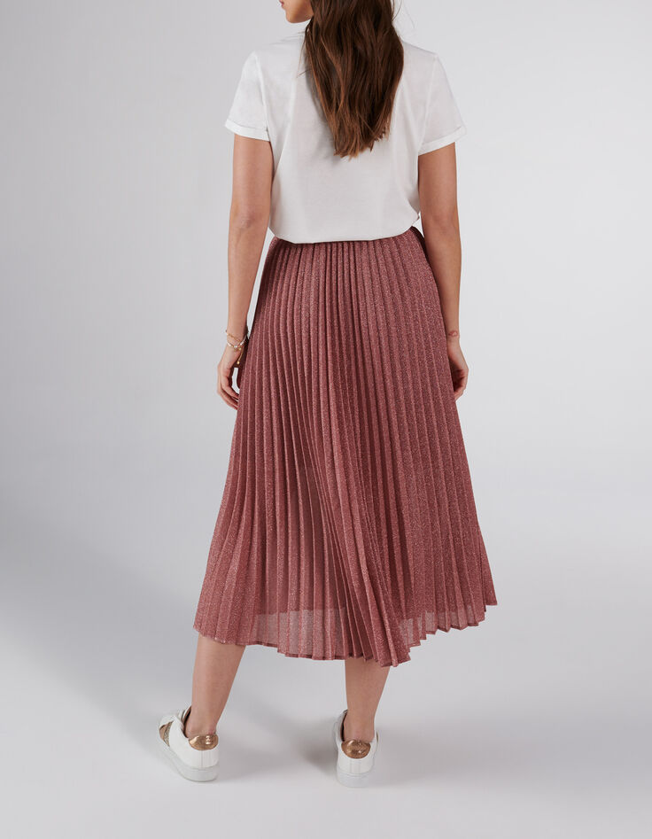 Langer, rosa Plisséerock mit Glitzer I.Code-3