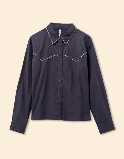 Chemise noire broderies et clous Femme