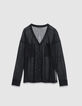 Black long-sleeved cardigan with knit pockets for women-6