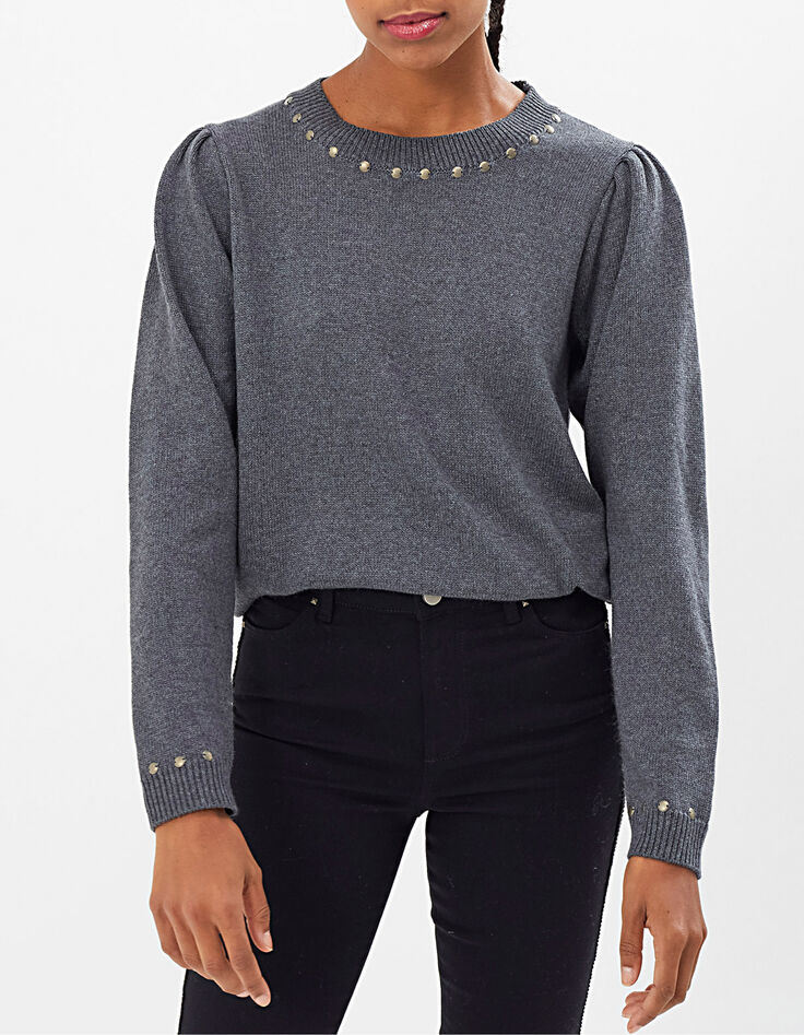 Jersey gris jaspeado cuello con tachuelas I.Code-4