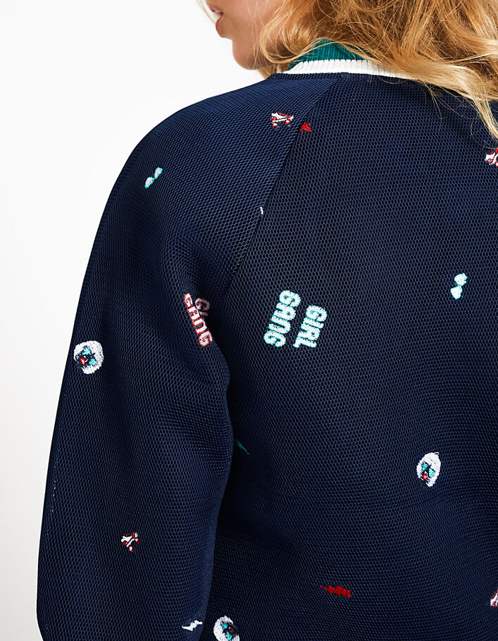 I.Code navy Girl Gang embroidered mesh baseball jacket - I.CODE