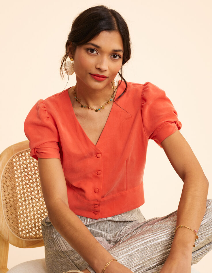 Top rouge cropped boutonné I.Code-1
