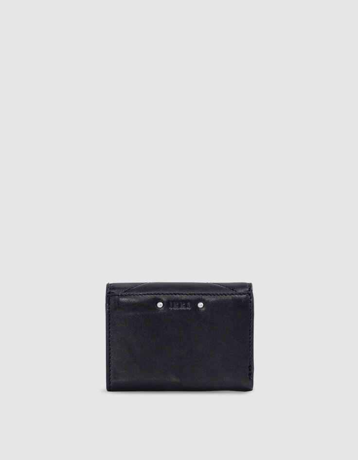 Damen 1440 schwarz gestepptes Leder Portemonnaie-2