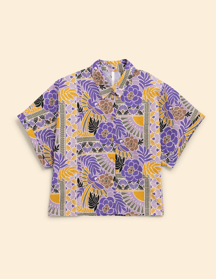 I.Code mauve short-sleeved shirt with parrot print-6