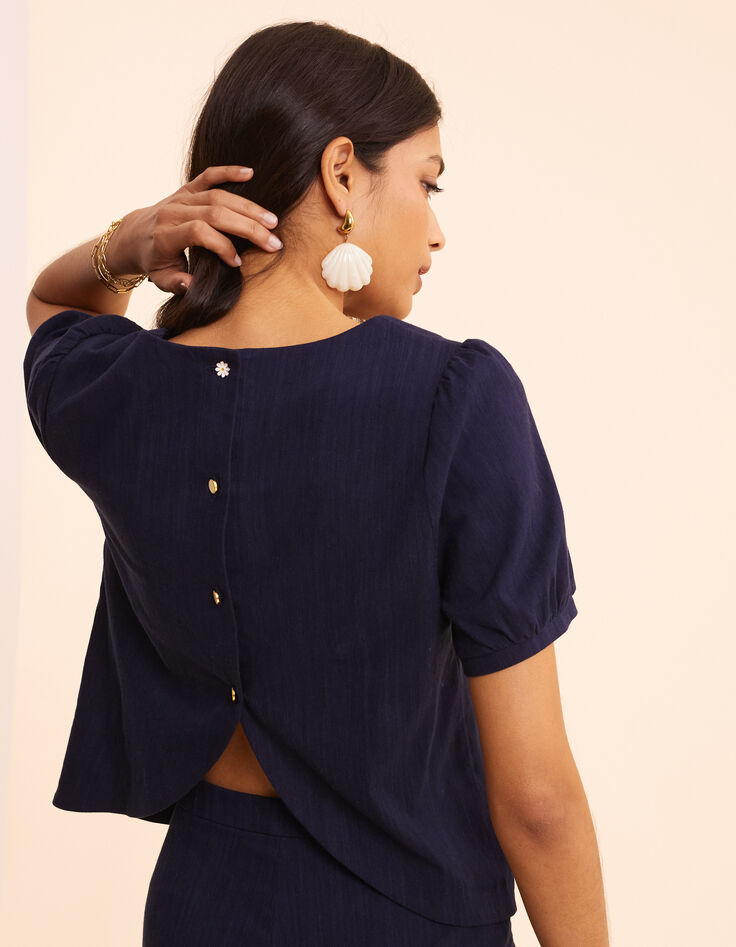 I.Code navy buttoned back top-6