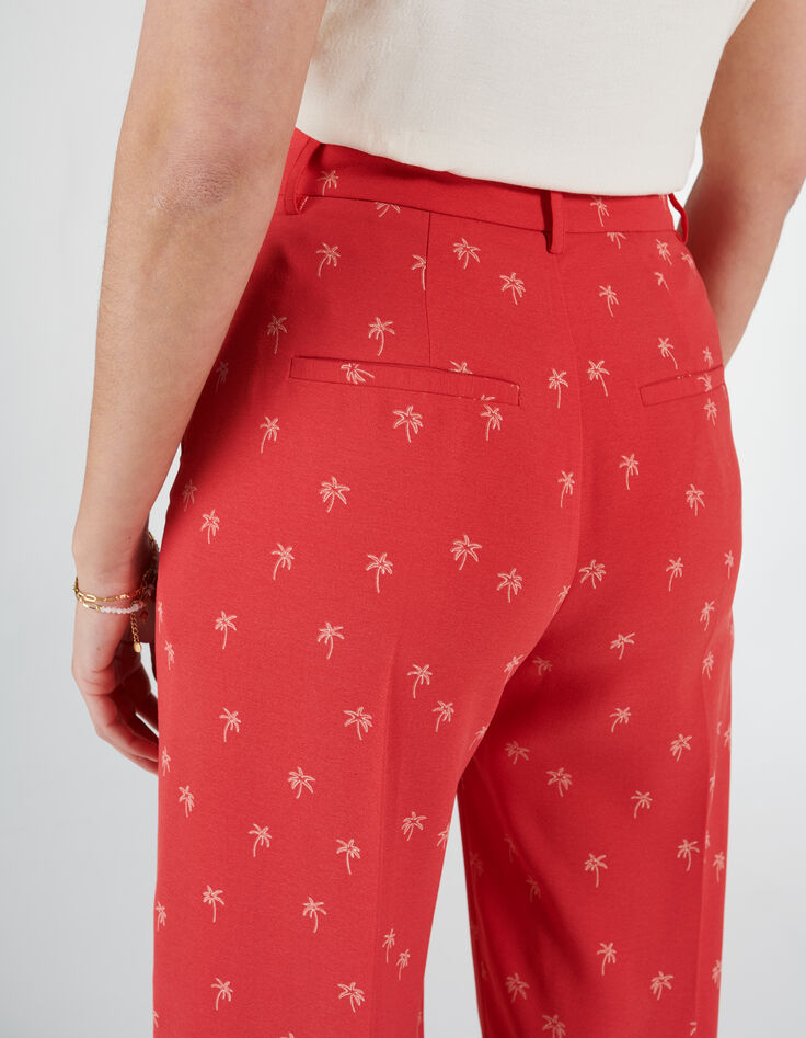 I.Code pink tea rose wide-leg trousers with palm trees-5
