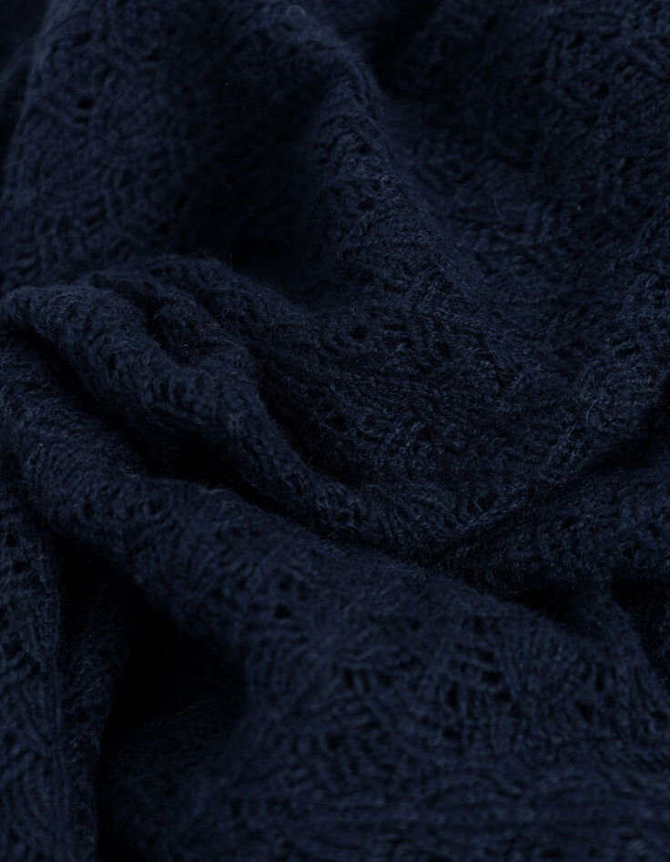 Marineblaue durchbrochene kurze STRICKJACKE f&uuml;r Damen-9
