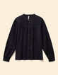 I.Code black blouse with stitched pleats and lace bands-7