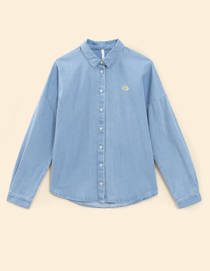 Blaues Jeanshemd doppelte Herzstickerei I.Code-8