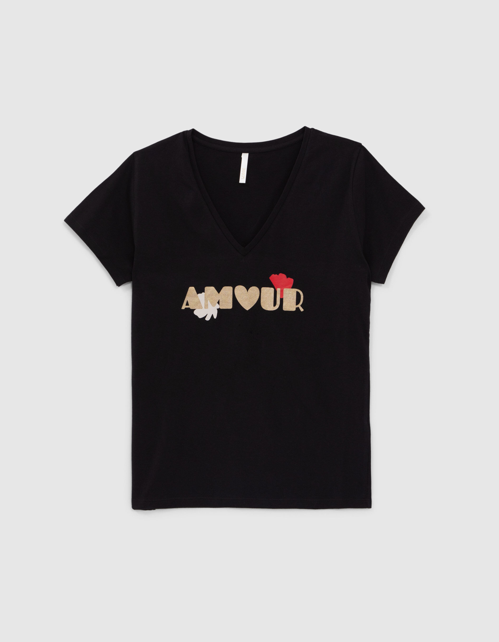 Camiseta negra cuello pico mensaje I.Code