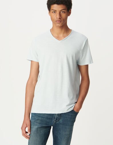 Himmelblaue Herren-T-Shirt L&lsquo;Essentiel mit V-Ausschnitt - IKKS