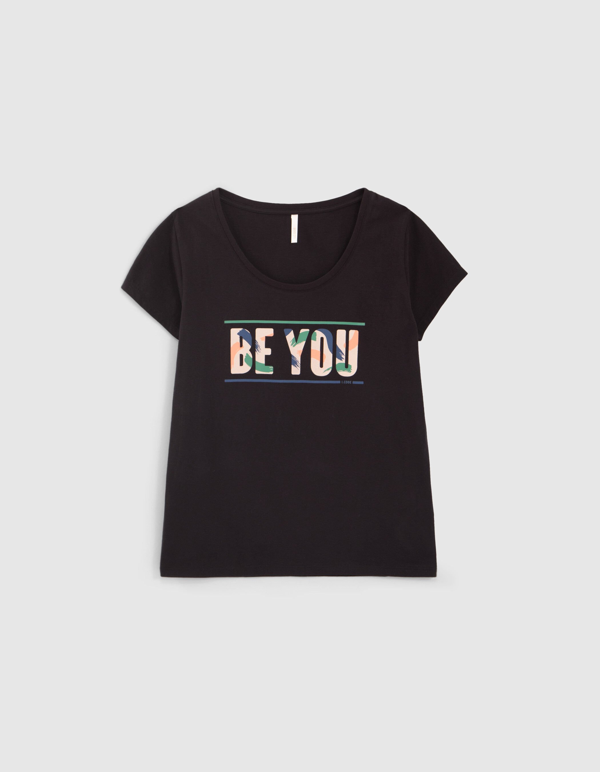Zwart T shirt tekst letters met print I.Code