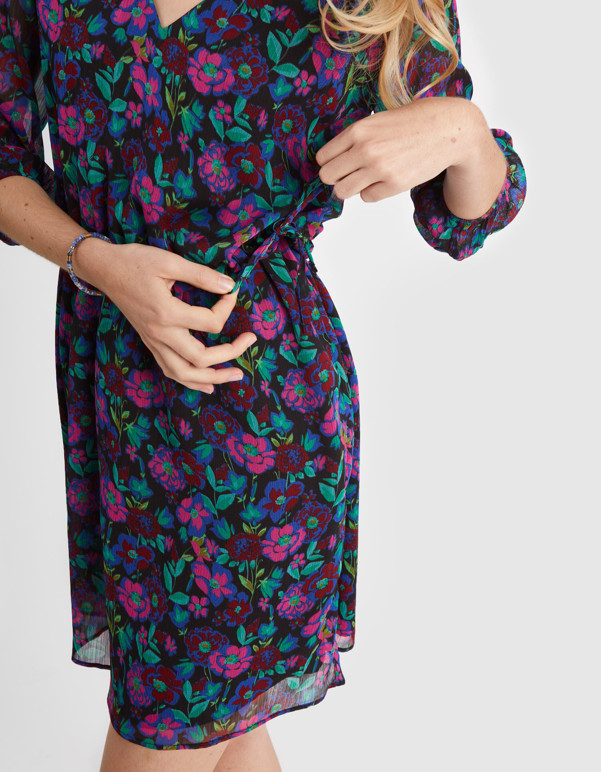Robe framboise imprime floral color I.Code