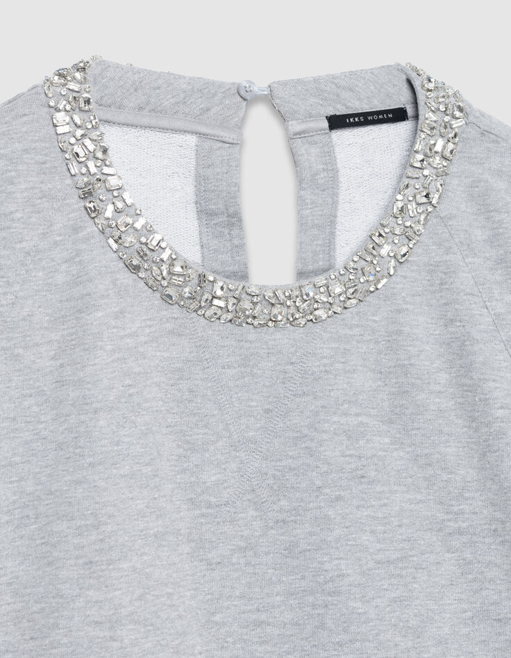 Graues Sweatshirt mit Juwelenausschnitt in &Uuml;bergr&ouml;&szlig;e Damen-6