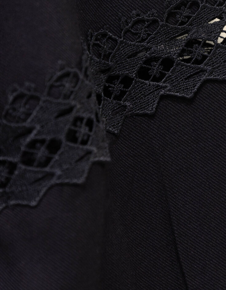 I.Code black blouse with stitched pleats and lace bands-9