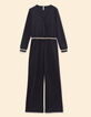Combinaison-pantalon noire bords-côtes rayés I.Code-7