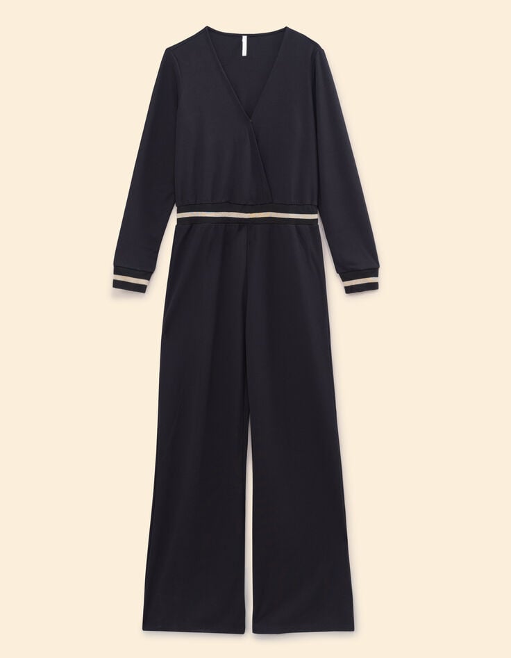Combinaison-pantalon noire bords-côtes rayés I.Code-7 Combinaison-pantalon noire bords-côtes rayés I.Code-7