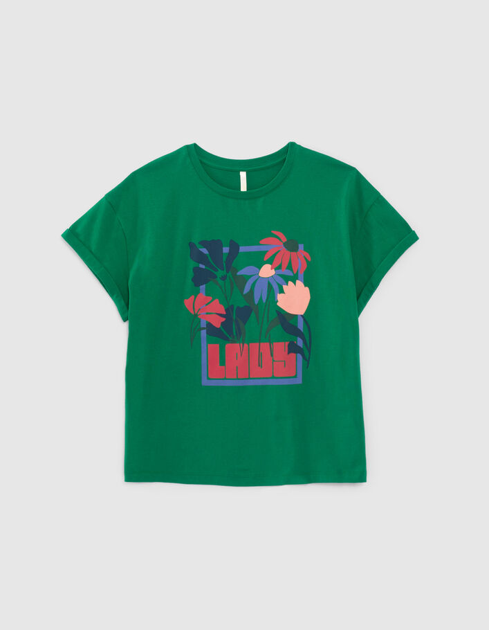 I.Code meadow green T-shirt with flower image - I.CODE