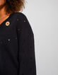 I.Code black openwork knit marl sweater-3