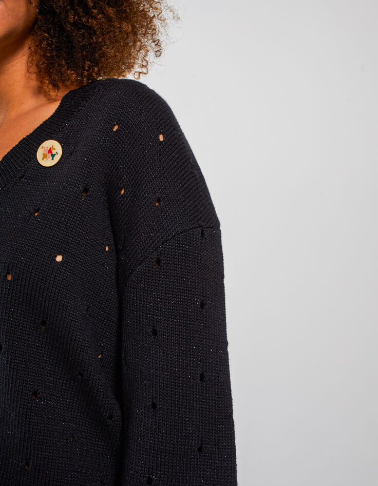 I.Code black openwork knit marl sweater-3