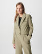 Kurze gr&uuml;ne Jacke f&uuml;r Damen mit abnehmbarer Kapuze aus wei&szlig;em Satin-5