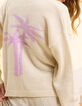 I.Code ecru knit cardigan with palm trees on back-1