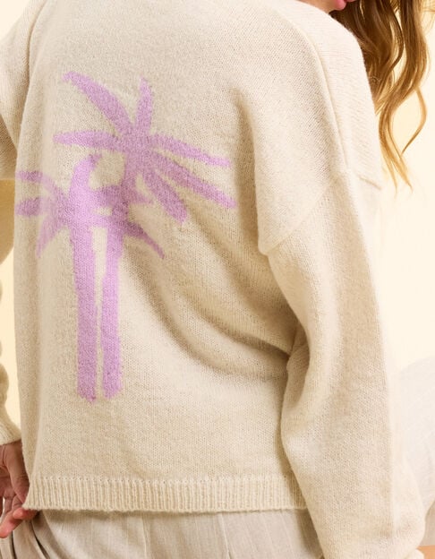Cardigan écru tricot motif palmiers dos I.Code