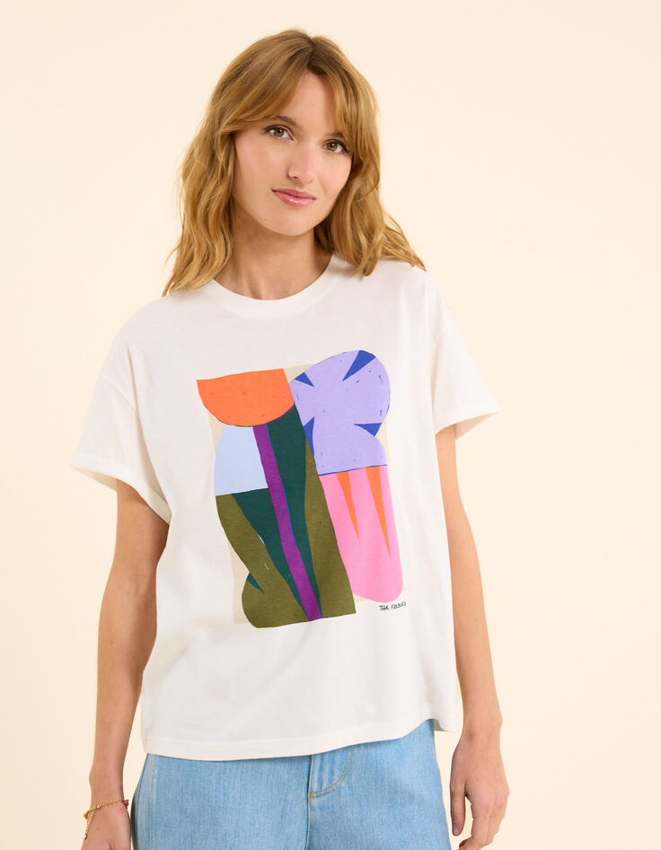 Weißes T-Shirt Grafik-Blumenmotiv I.Code x THE FEEBLES-3