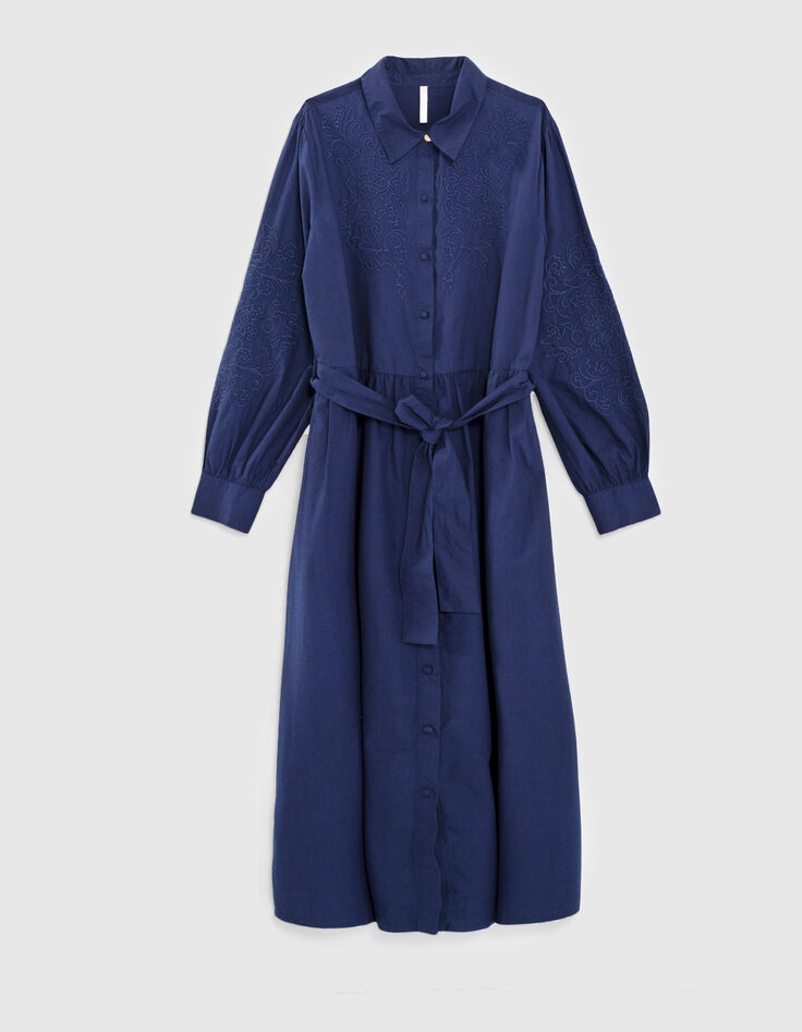 Robe longue indigo broderies ton sur ton I.Code -4
