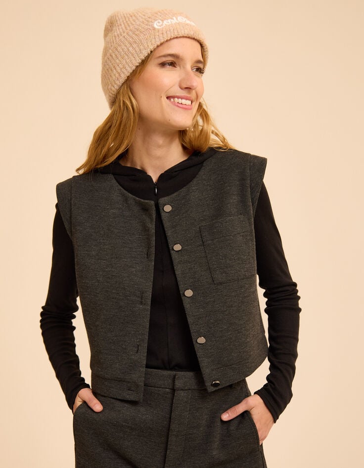 Top sans manches gris maille faux-uni I.Code-6