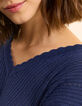 Blauer Lurex-Pullover Rippstrick mit Lochmuster I.Code-4
