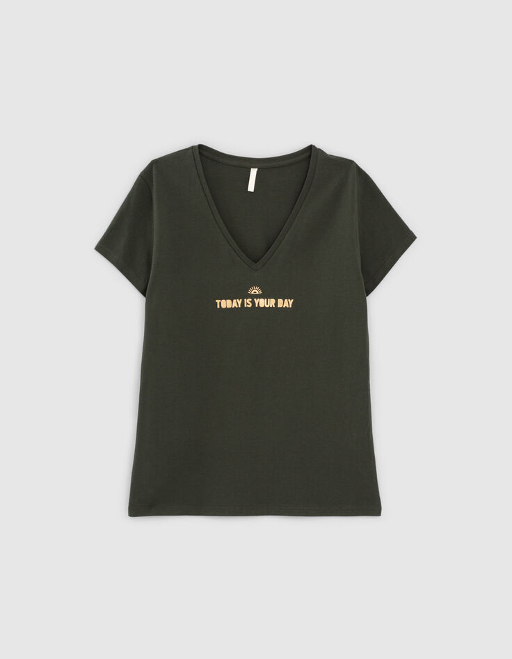 Tee-shirt vert empire bio message doré I.Code -4