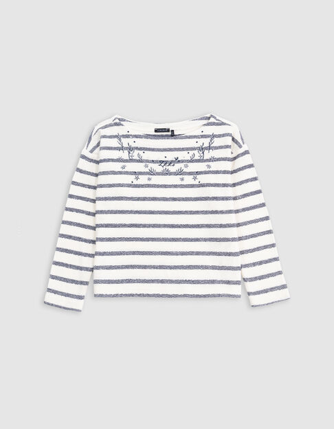 T-shirt blanc esprit marinière brodée fille - IKKS