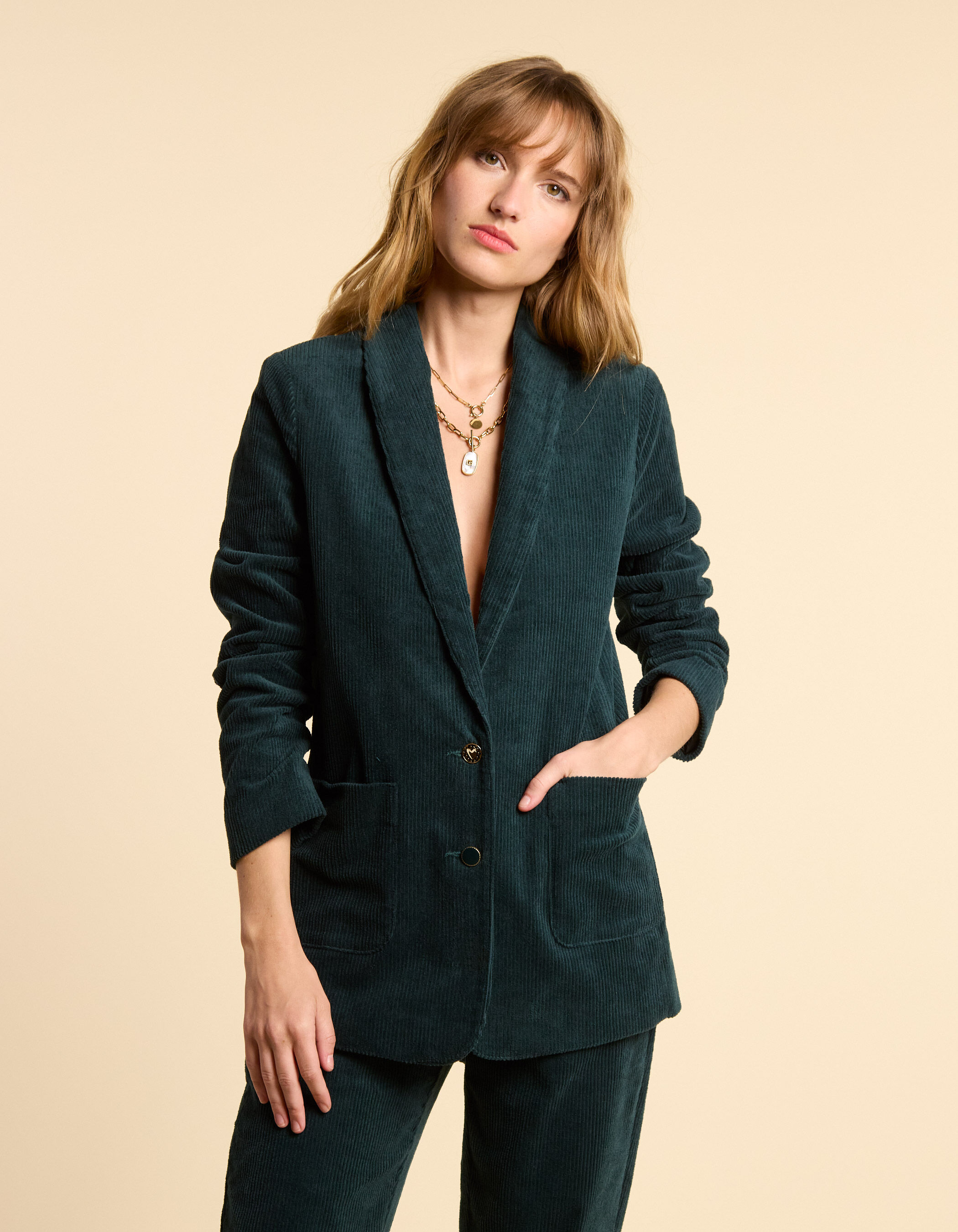 Veste de costume vert nuit velours cotele I.Code