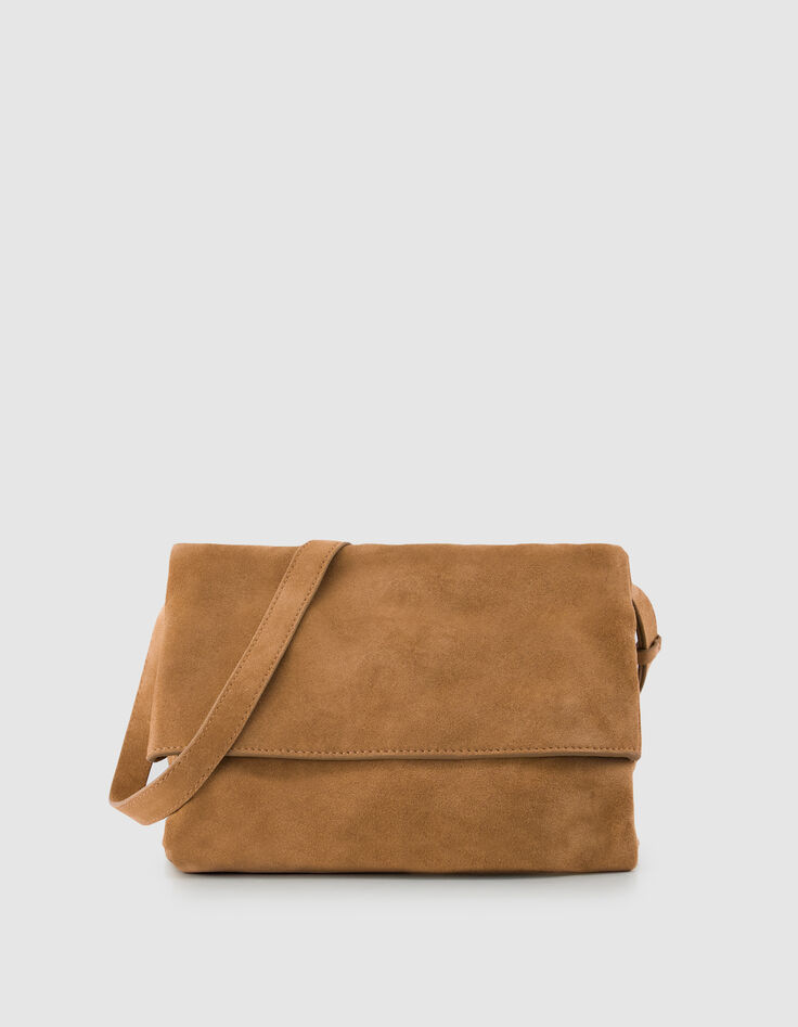 Messenger Tasche camel Leder Samt Damen-1