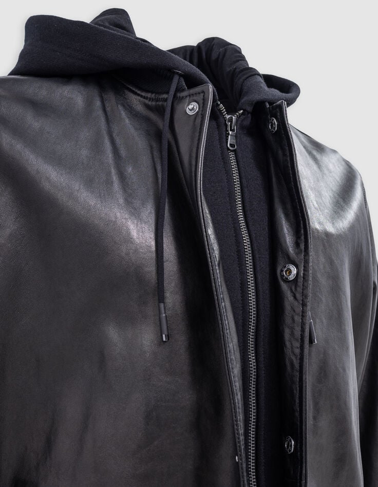 Schwarze Herrenbomberjacke aus Leder mit Futter-6