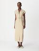 Women's long beige sleeveless safari dress-2