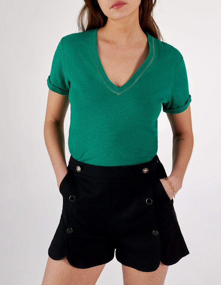 Tee-shirt vert à col V couture dorée I.Code-1 Tee-shirt vert à col V couture dorée I.Code-1