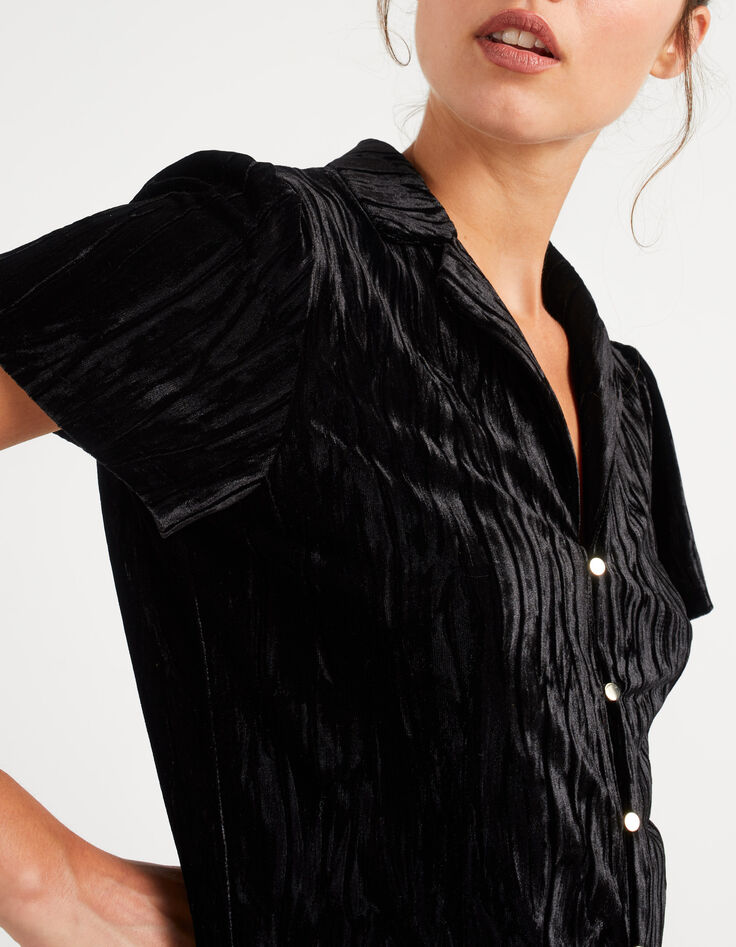 Zwarte korte jumpsuit in velours de panne reliëf I.Code-3