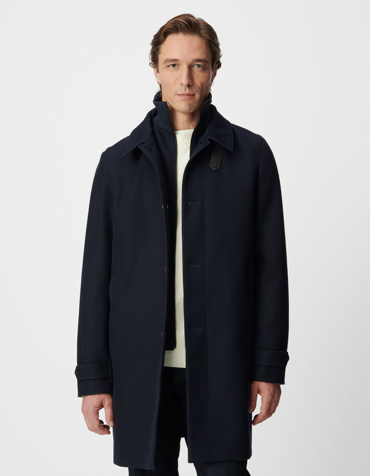Blauer Trenchcoat mit abnehmbarem Kragen-2