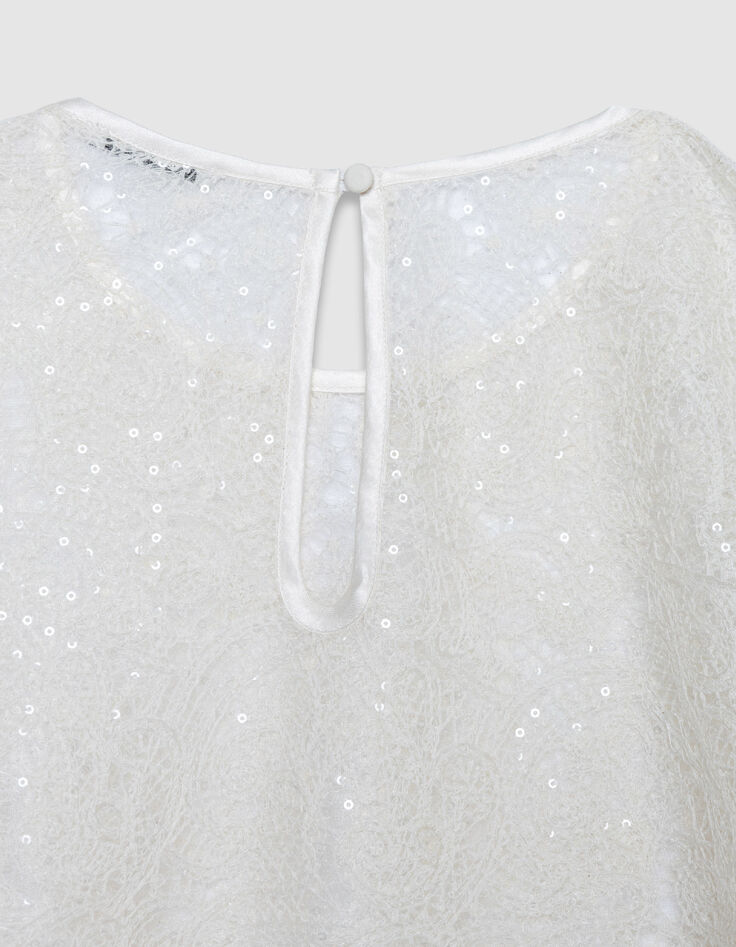 Damen kurze Bluse aus wei&szlig;er Spitze-9