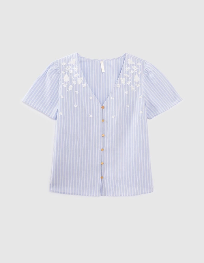I.Code sky blue striped top with embroidered dickey - I.CODE