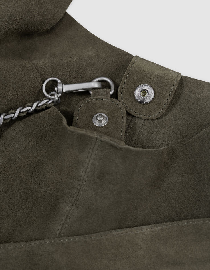 Khaki Hobo Veloursledertasche-6