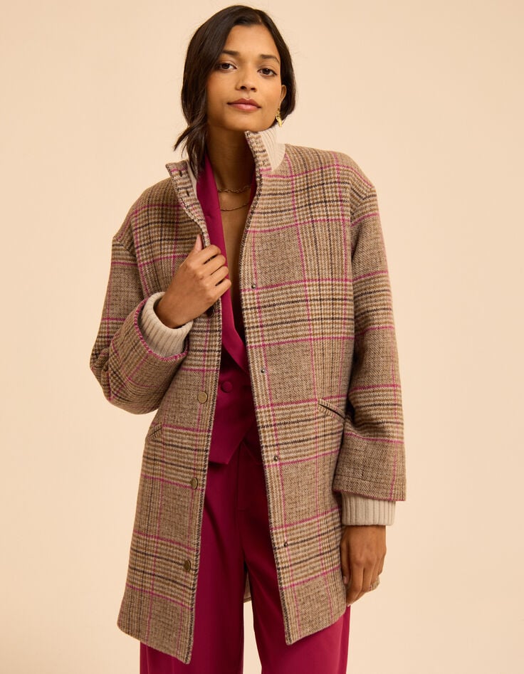 Manteau camel motif carreaux I.Code-1 Manteau camel motif carreaux I.Code-1