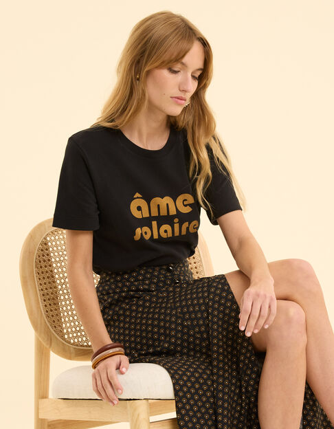 T-shirt manches courtes noir message camel I.Code
