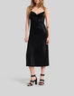Schwarzes Midi-Damenkleid mit schmalen Tr&auml;gern-1